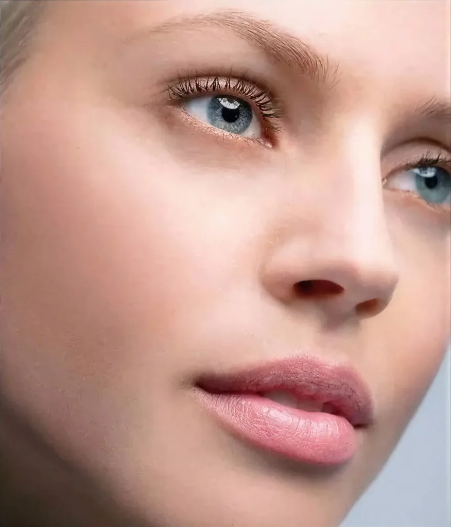 Rostro de mujer de perfil con la zona del surco nasogeniano suave